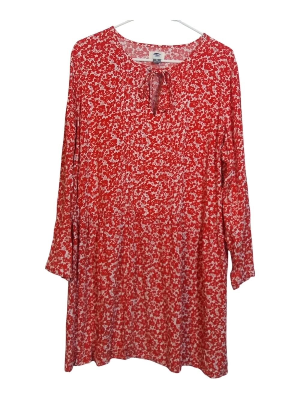 Old Navy Pleated Tie-Neck Swing Dress Red Floral Size XL